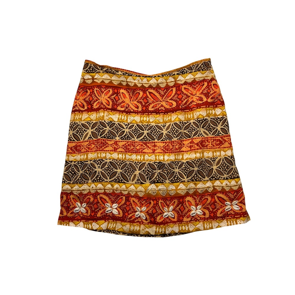 Bamboo Traders Women Silk Tribal Batik Cowrie Shell Skort Boho Tropical Earthy 6